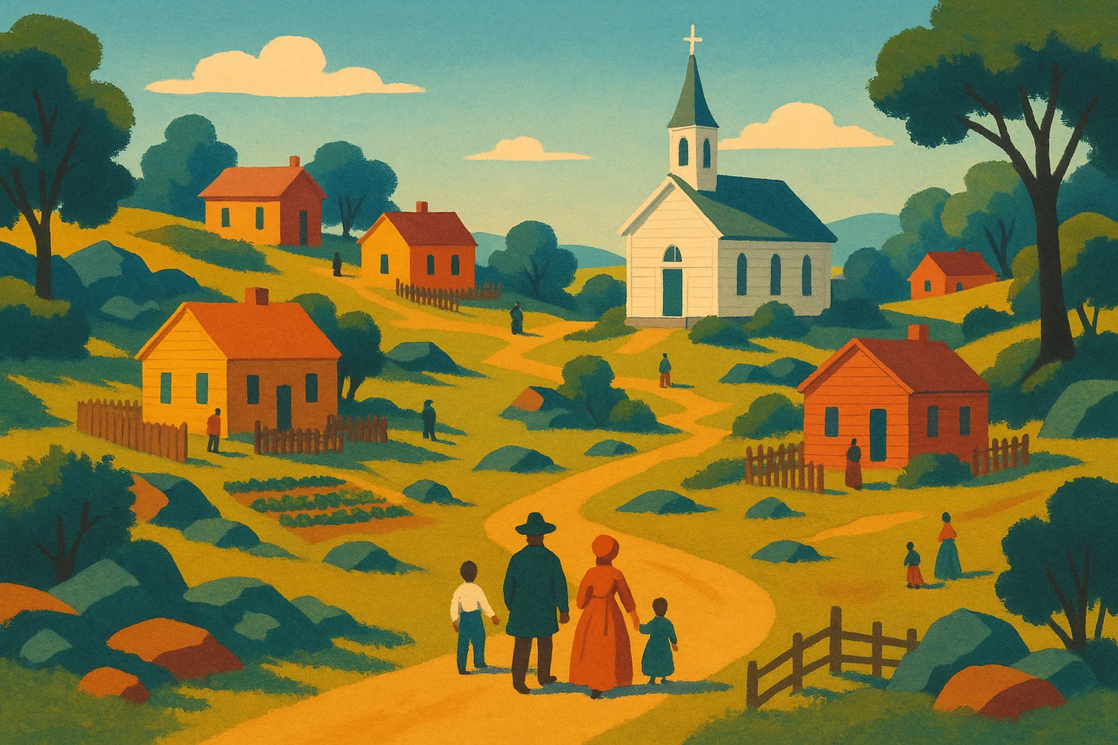Poster illustration of Seneca Village in the 1850s
